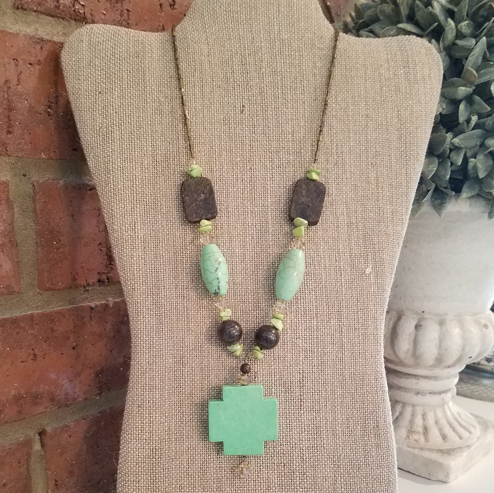 Stone Cross Statement Necklace